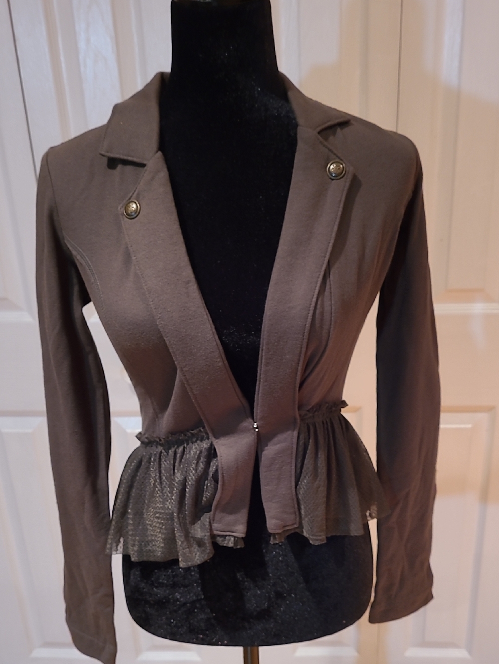 Mudd Olive Green Peplum  Blazer with Mesh Ruffle